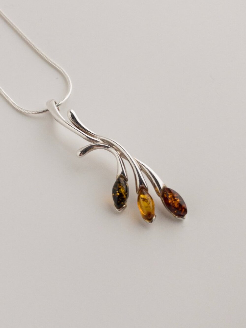 Sterling Silver Baltic Amber Necklace & Stud Earrings Set Botanical Leaf 925 - Picture 12 of 17